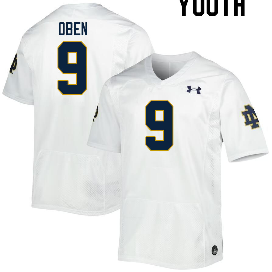 Youth #9 RJ Oben Notre Dame Fighting Irish College Football Jerseys Stitched-White